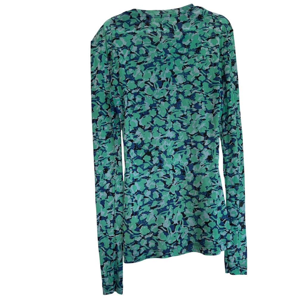 Diane von Furstenberg Blue Green Floral Mesh Long Sleeve Crew Neck Top XS - Picture 3 of 5